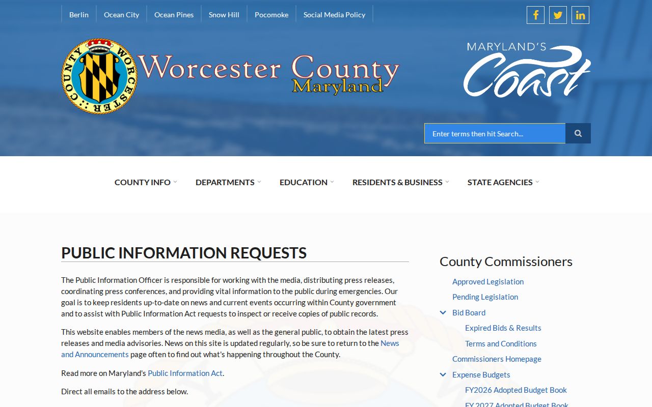 Worcester County released mugshot Public Information Act request directions