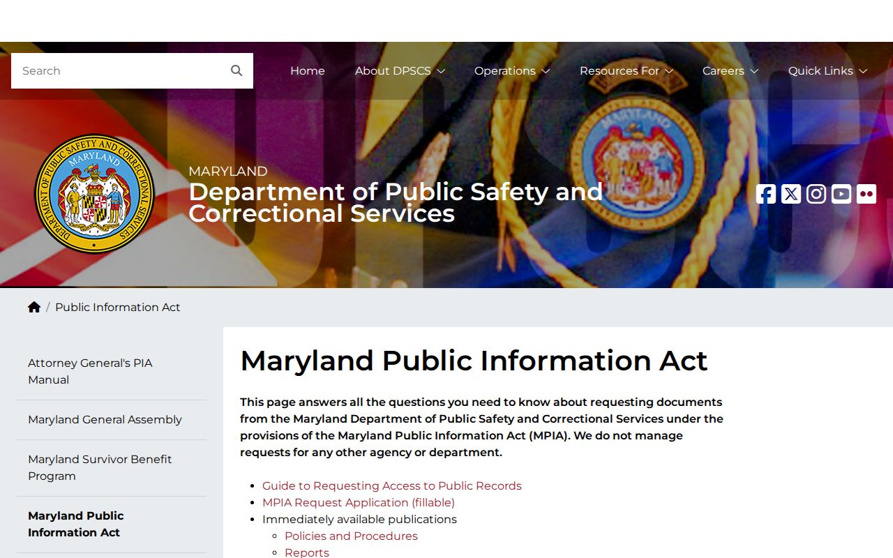 DPSCS records request route for Maryland DOC release records