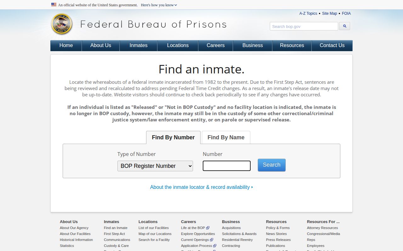 BOP search choices for federal inmates released from Worcester County cases